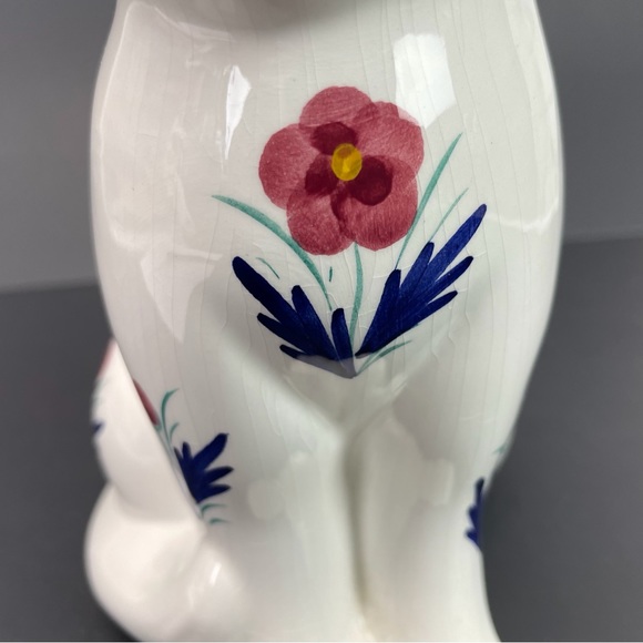 Elpa Ceramic Floral Cat Figurine Statue Kitten Kitty Alobaca Portugal Vintage - Picture 6 of 12
